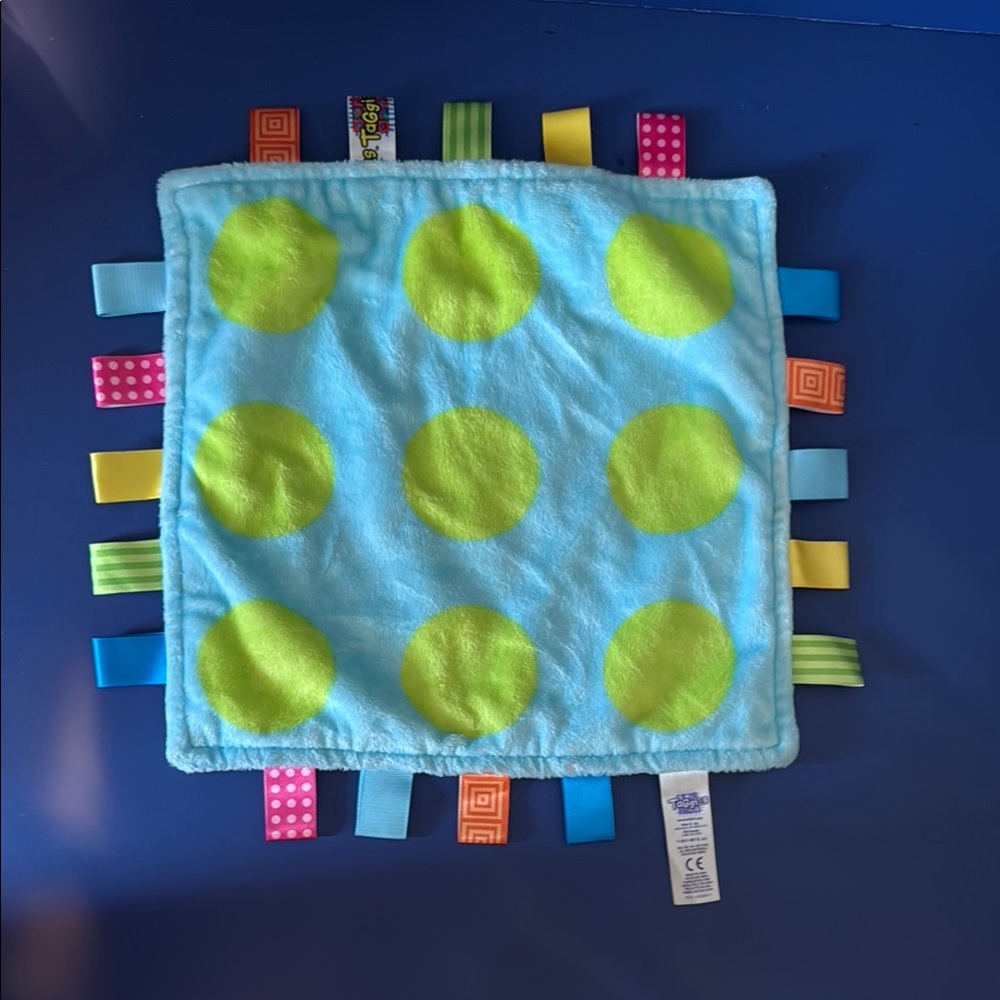 Taggies Blue Green Polka Dot Baby Tag lovey toy EUC sensory security blanket